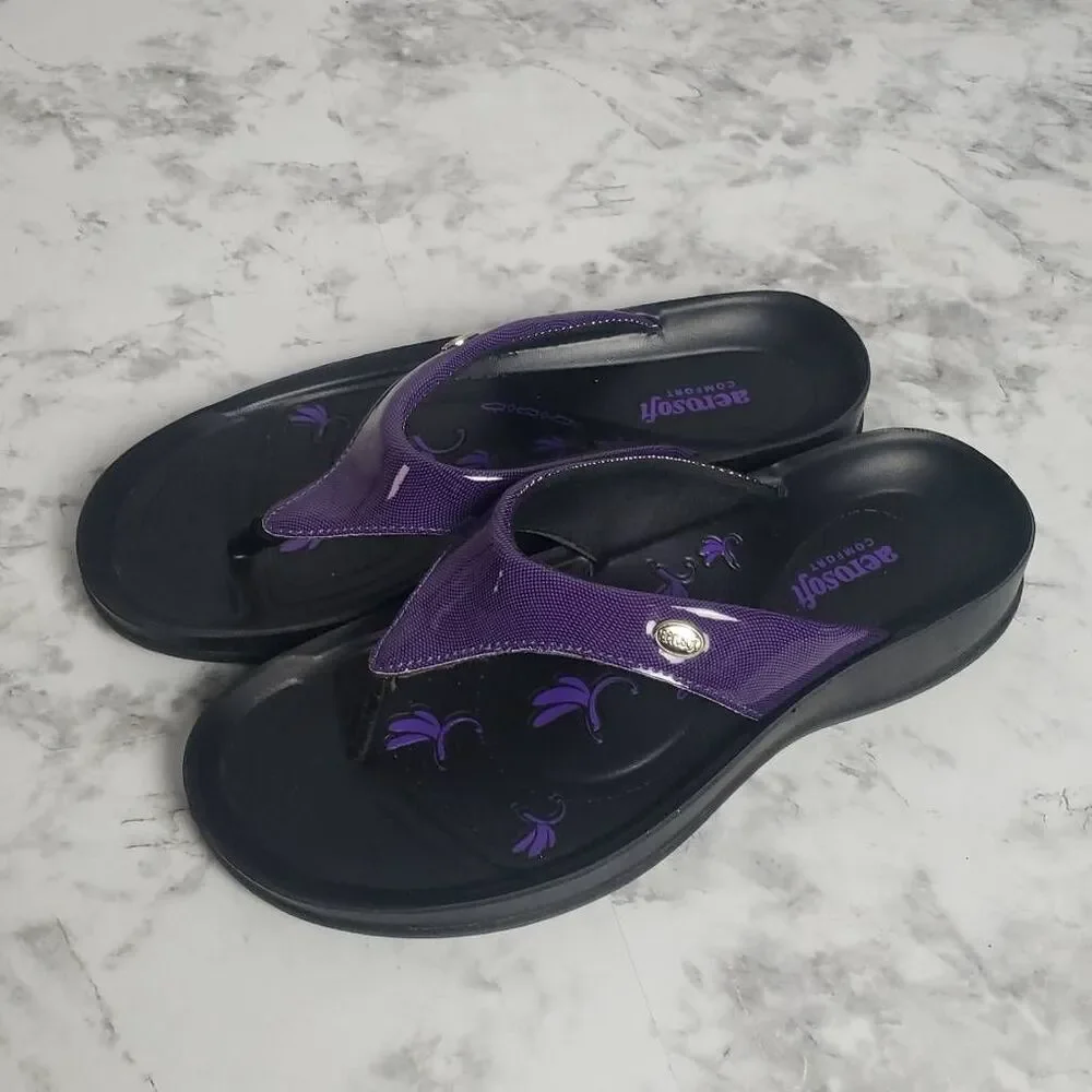 Aerosoft Comfort Purple and Black Flip Flops Size 39 /8‎